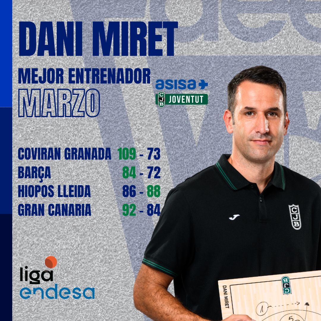Dani Miret, Mejor Entrenador del Mes de Marzo-Trofeo AEEB de la Liga Endesa