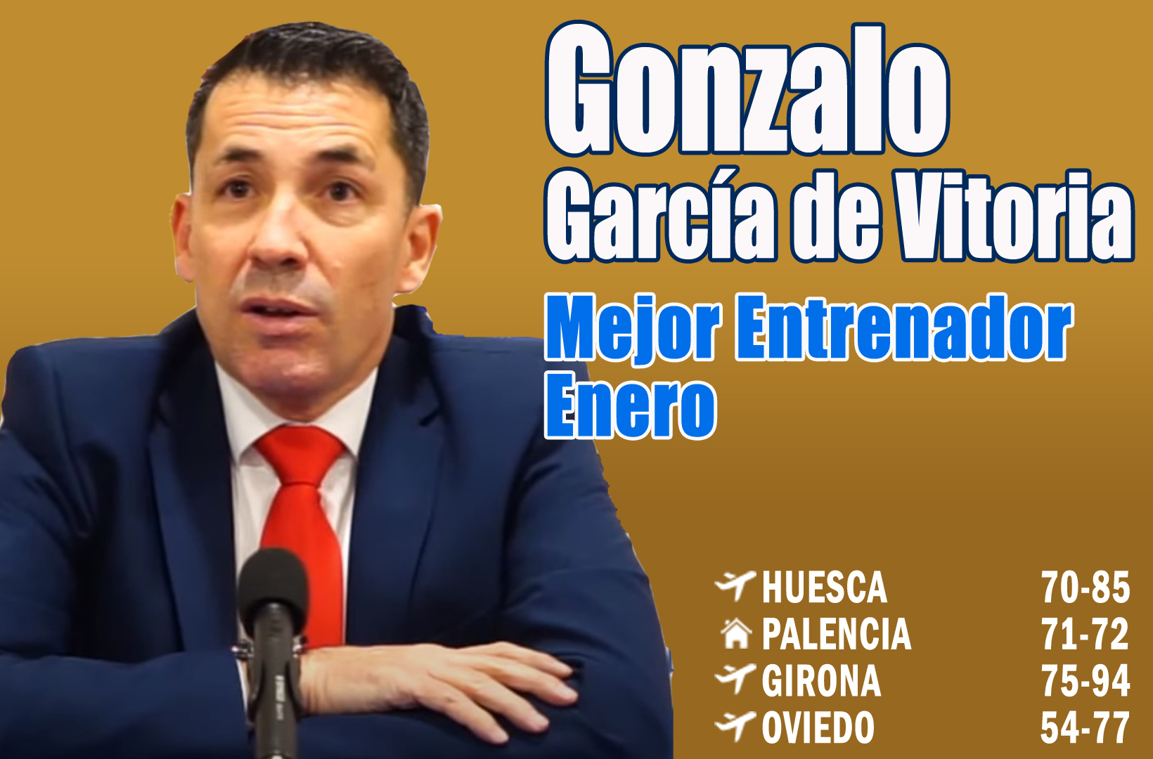 Gonzalo García de Vitoria Mejor Entrenador del Mes de Enero-Trofeo AEEB de la LEB Oro