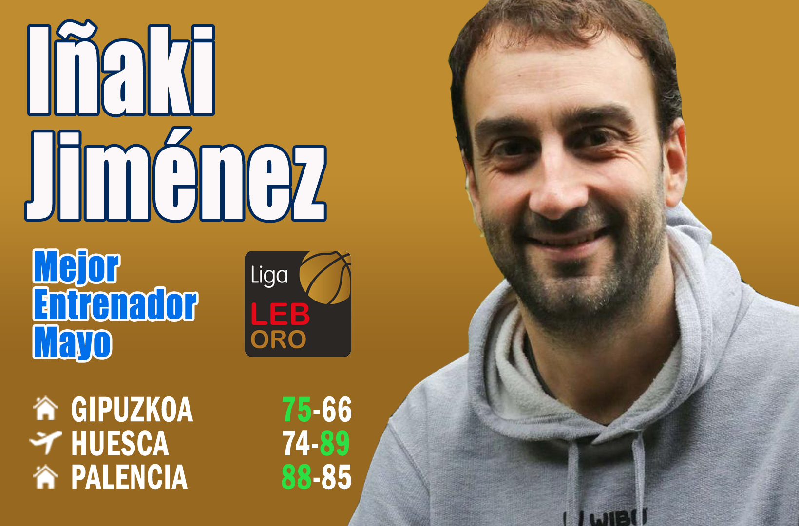 Iñaki Jiménez Mejor Entrenador del Mes de Mayo-Trofeo AEEB de la LEB Oro