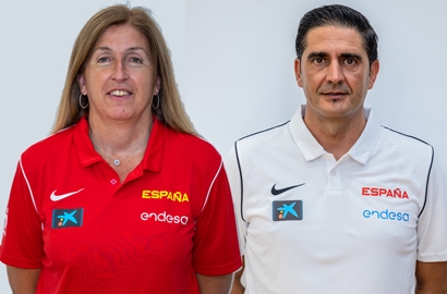 David Soria y Elena Lahoz con las selecciones U14 Masculina y Femenina